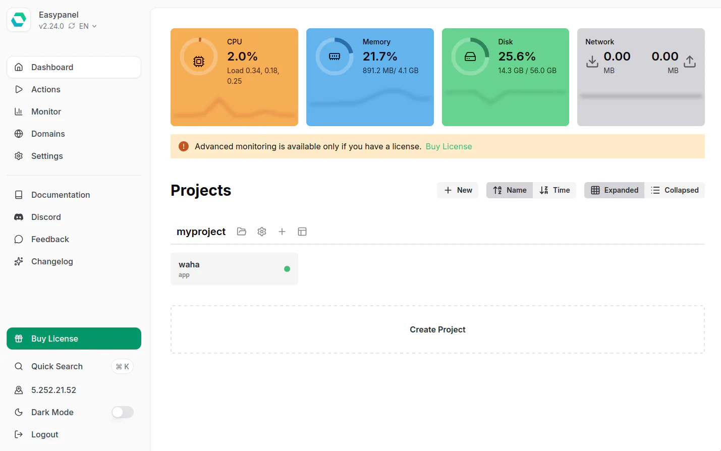 Dashboard EasyPanel - Gerenciador Profissional